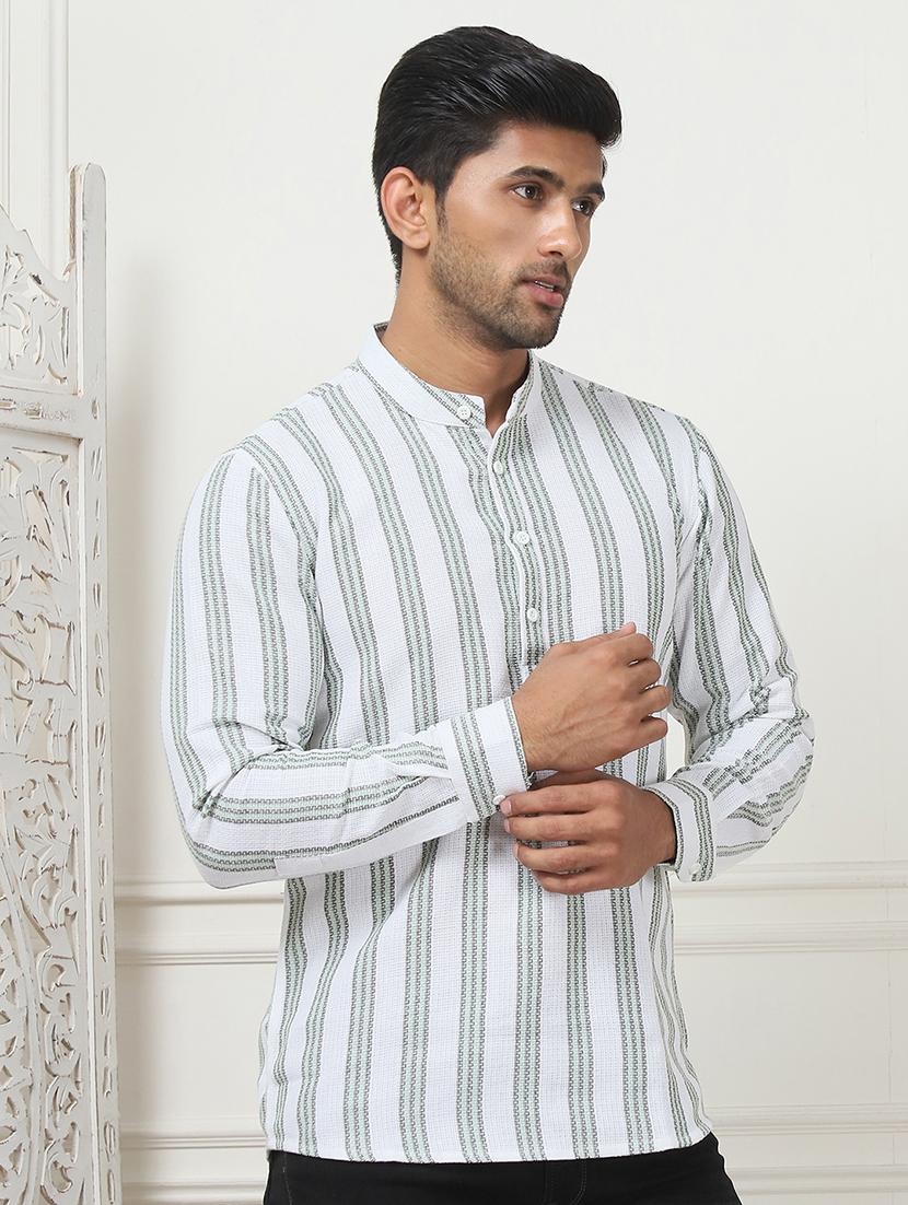 men striped mandarin neck short kurta - 21507230 - Standard Image - 2