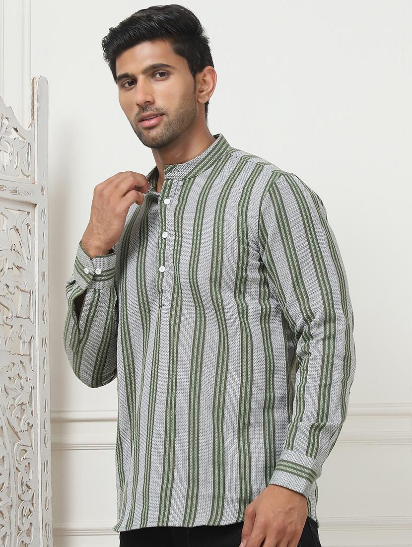 men mandarin neck striped short kurta - 21507231 - Standard Image - 2