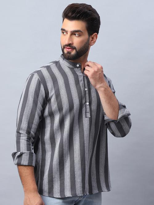 men mandarin neck striped short kurta - 21507234 -  Standard Image - 0