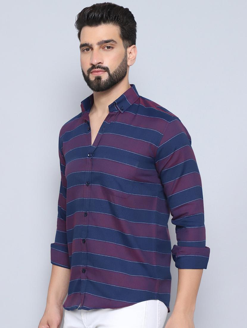men navy blue striped cotton casual shirt - 21507238 - Standard Image - 2