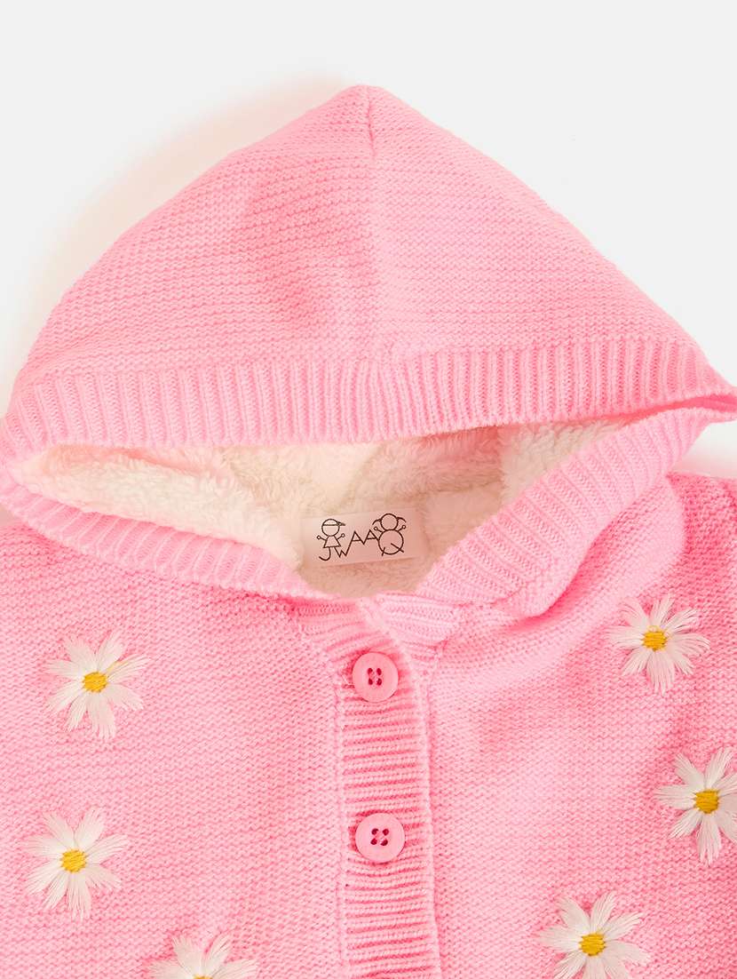 girls pink self design cotton sweater - 21507412 - Standard Image - 2