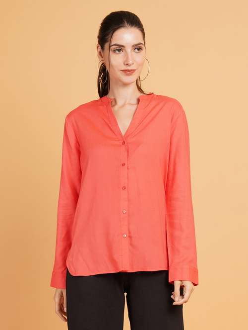 women orange cotton regular shirt - 21507495 -  Standard Image - 0