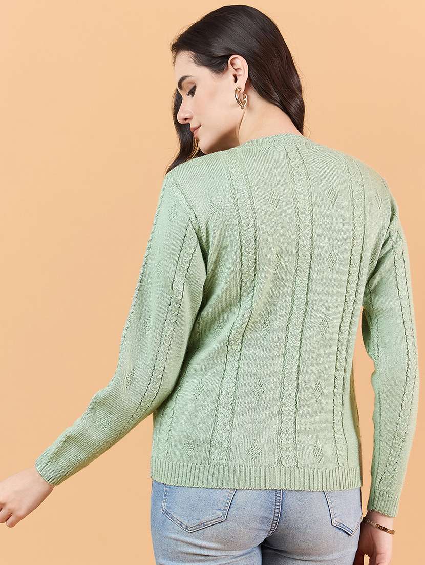 women sea green self design wool cardigan - 21507596 -  Standard Image - 2