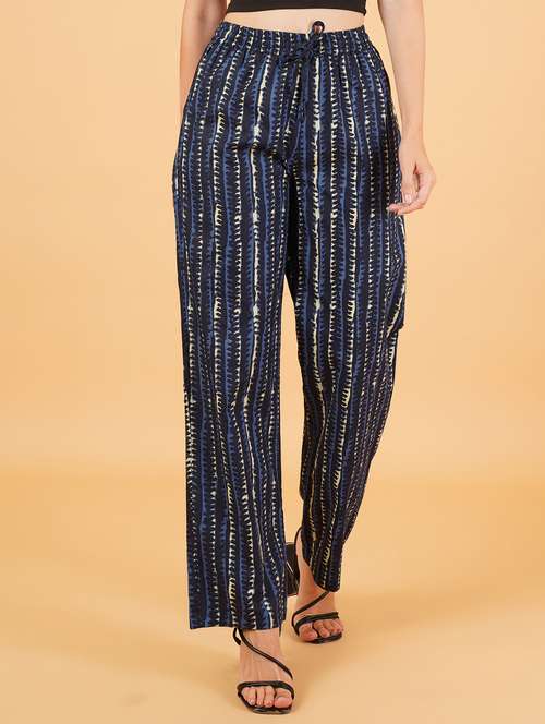 women navy blue viscose palazzo - 21507617 - Standard Image - 0
