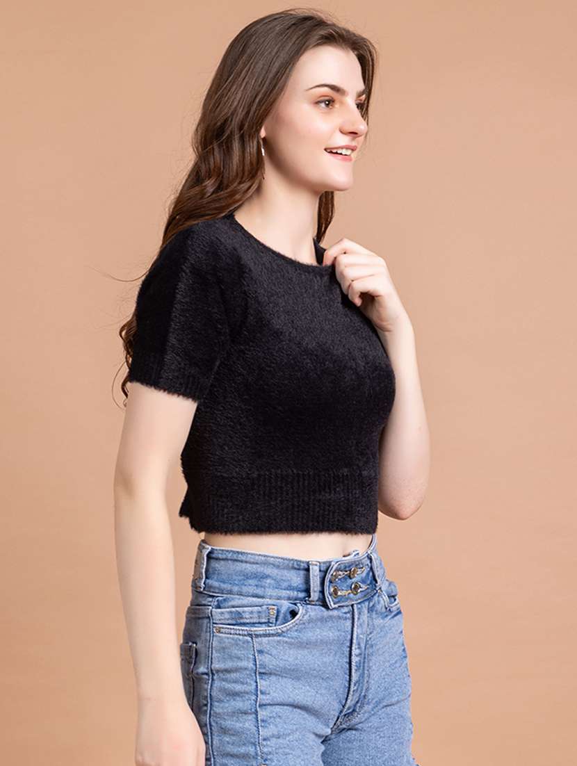 women black wool crop top - 21507627 -  Standard Image - 2