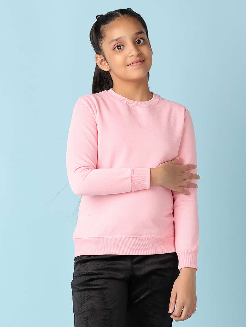 girls solid round neck sweatshirt