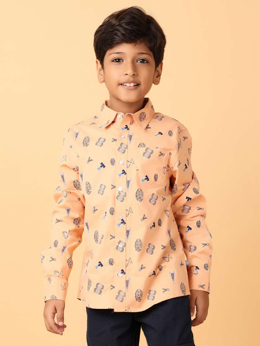 boys peach floral printed shirt