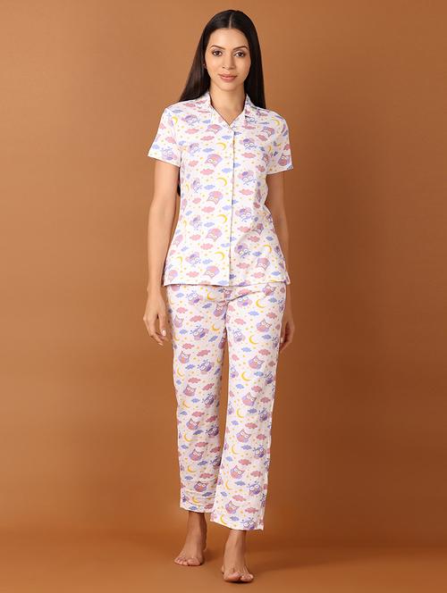 women white printed nightwear pyjama set - 21507685 - Standard Image - 0