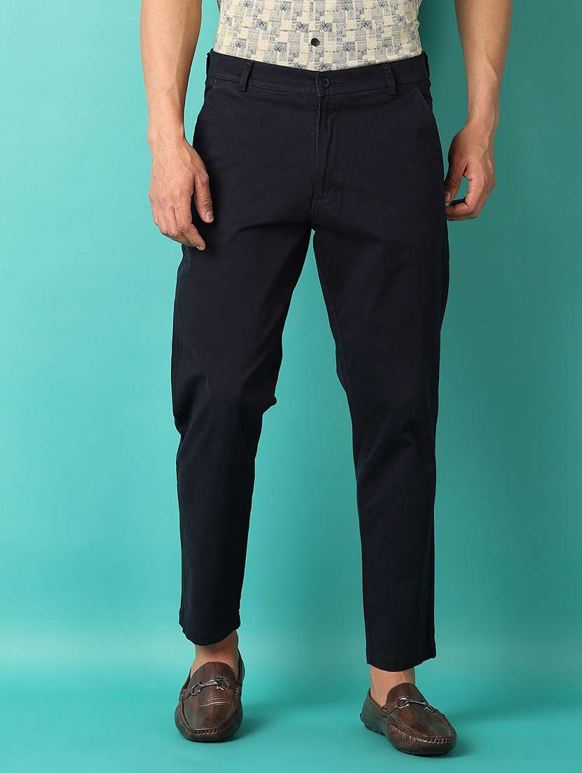 men mid-rise solid chinos casual trouser