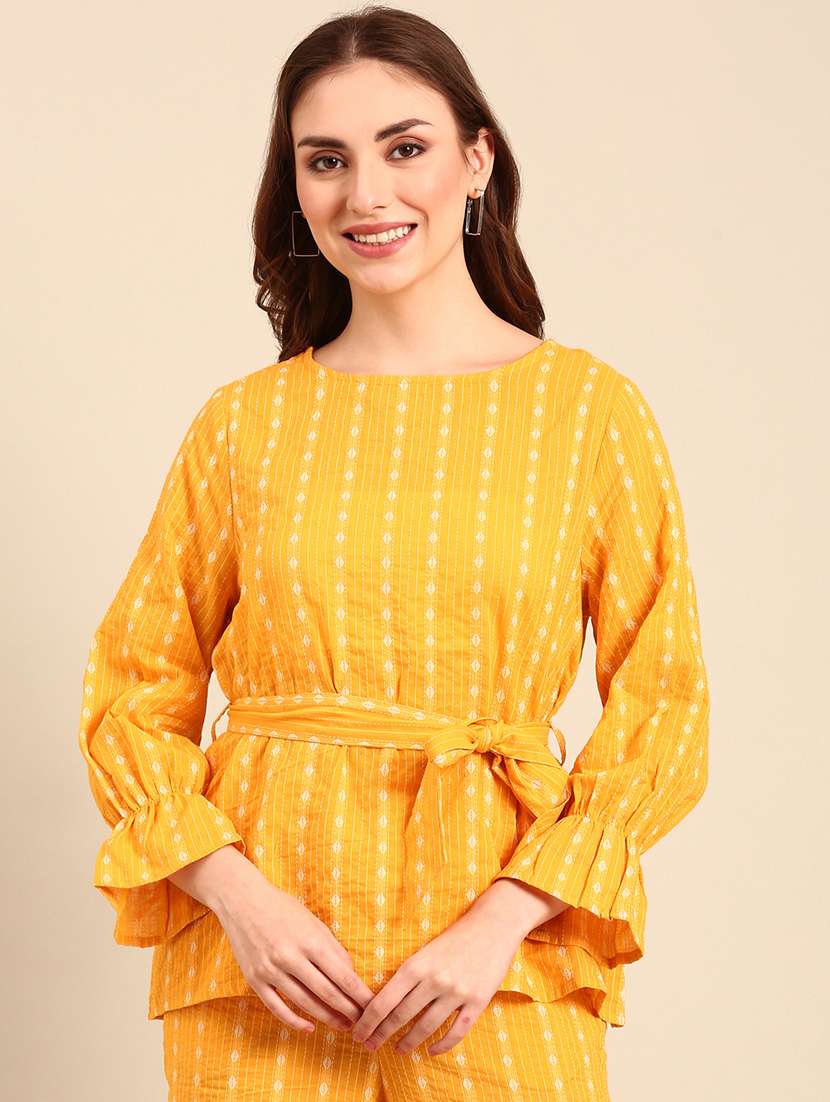 women yellow cotton regular top
