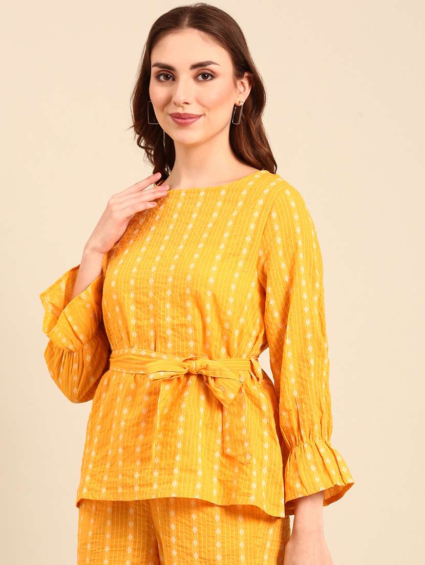 women yellow cotton regular top - 21507957 - Standard Image - 2