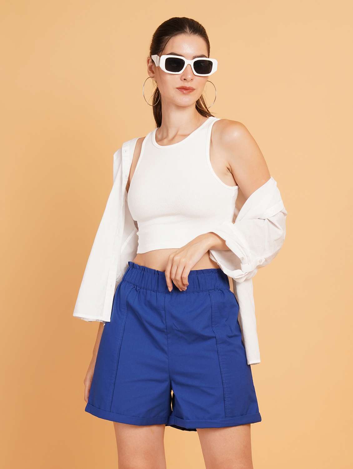 women blue cotton regular shorts - 21508255 - Standard Image - 2