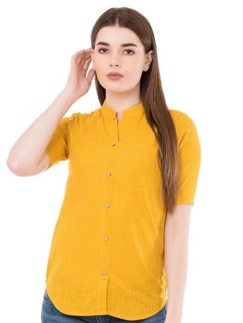 women yellow rayon shirt style top - 21508264 -  Standard Image - 0