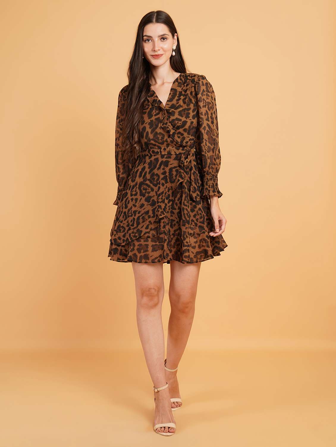 women brown polyester a-line dress