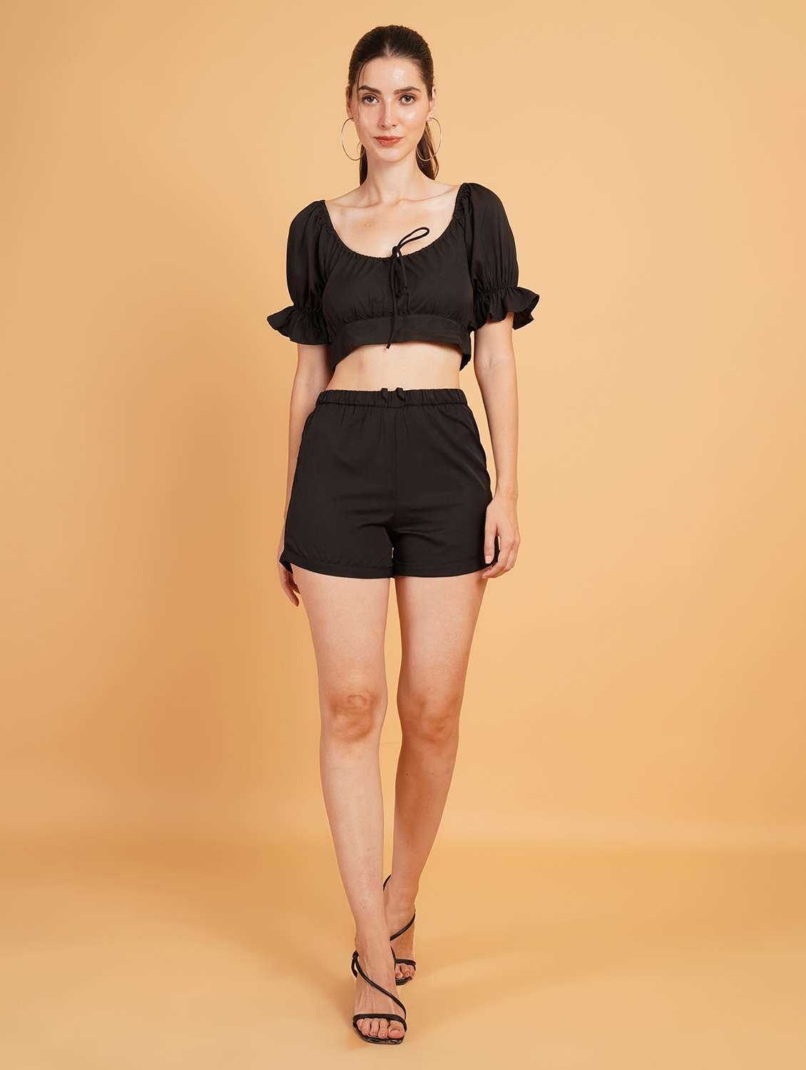women black polyester top and shorts co-ord set