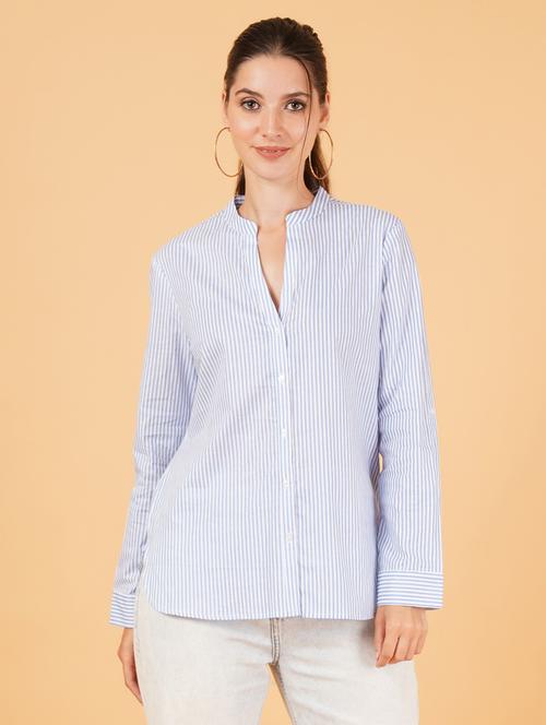 women blue cotton regular shirt - 21508368 -  Standard Image - 0