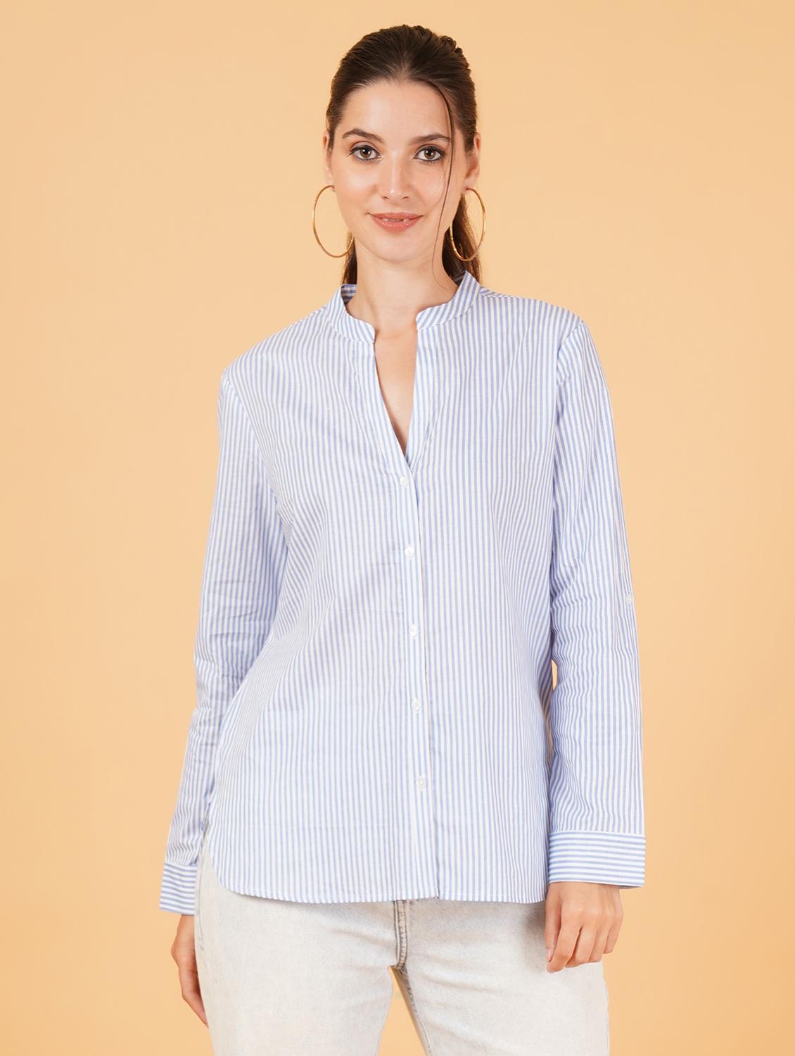 women blue cotton regular shirt - 21508368 -  Zoom Image - 0