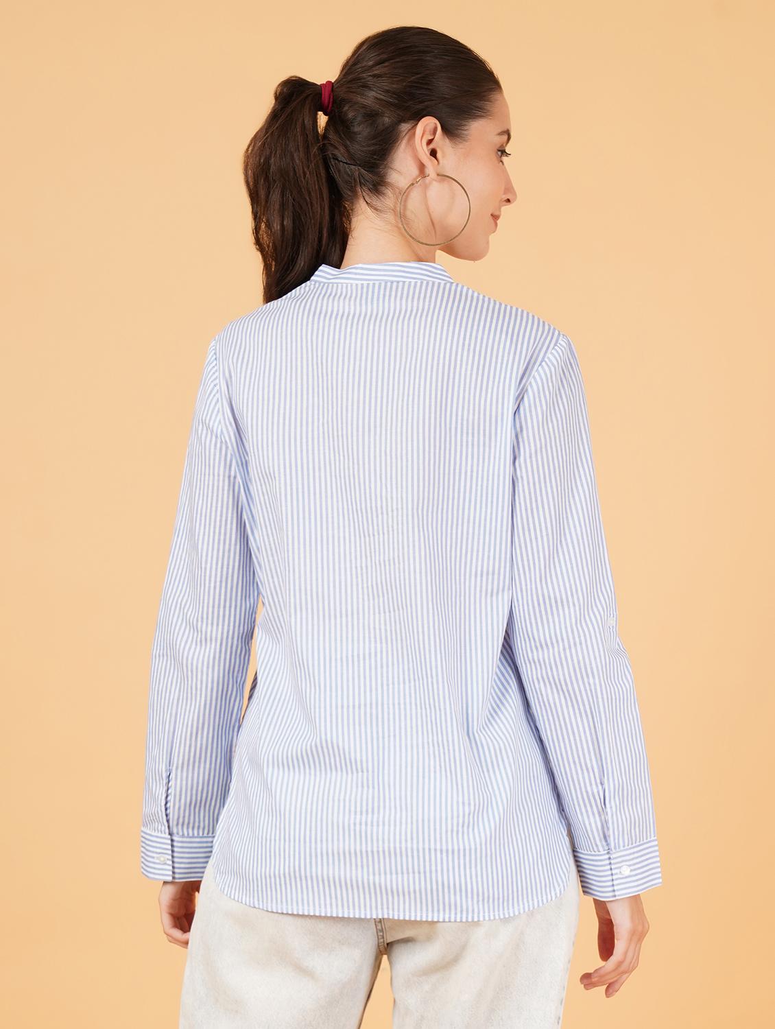 women blue cotton regular shirt - 21508368 - Standard Image - 2