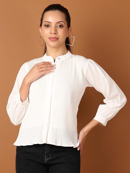 women white solid mandarin neck top - 21508392 - Standard Image - 0