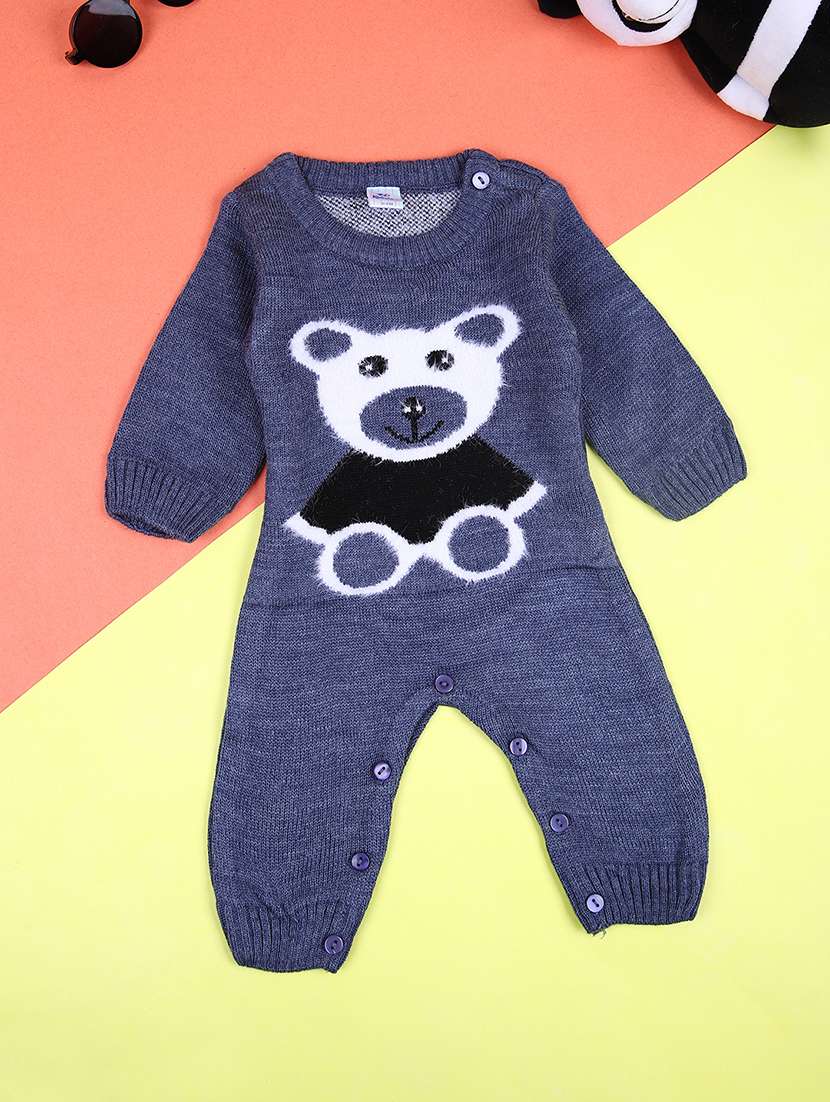 kids unisex blue self design rompers