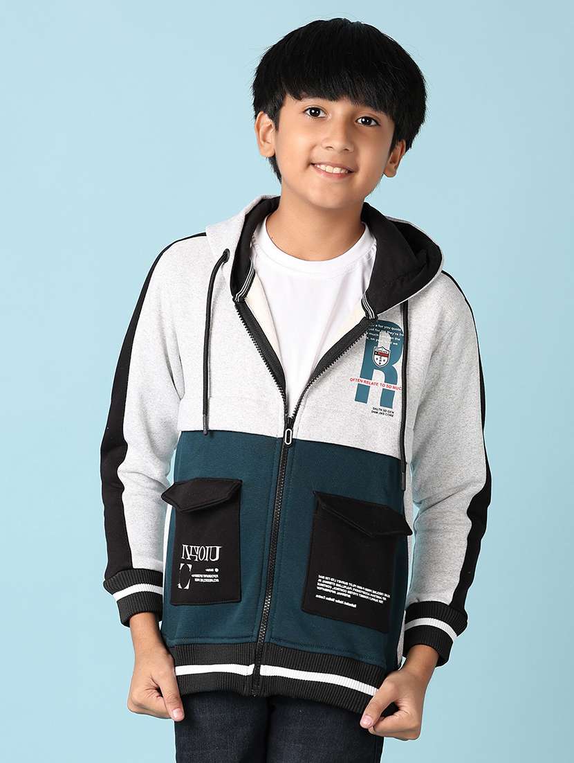 boys white cotton front print sweatshirt
