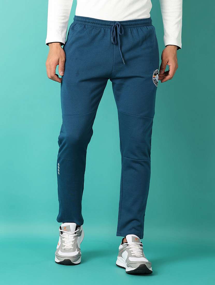 men mid rise solid full length track pant
