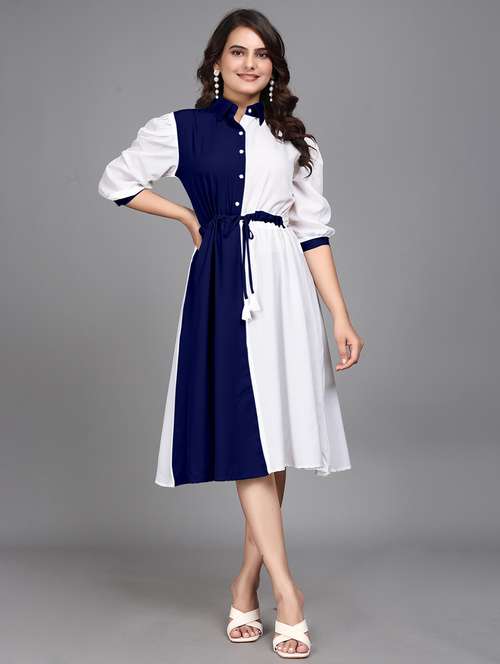 women color block collared a-line dress - 21508674 - Standard Image - 0