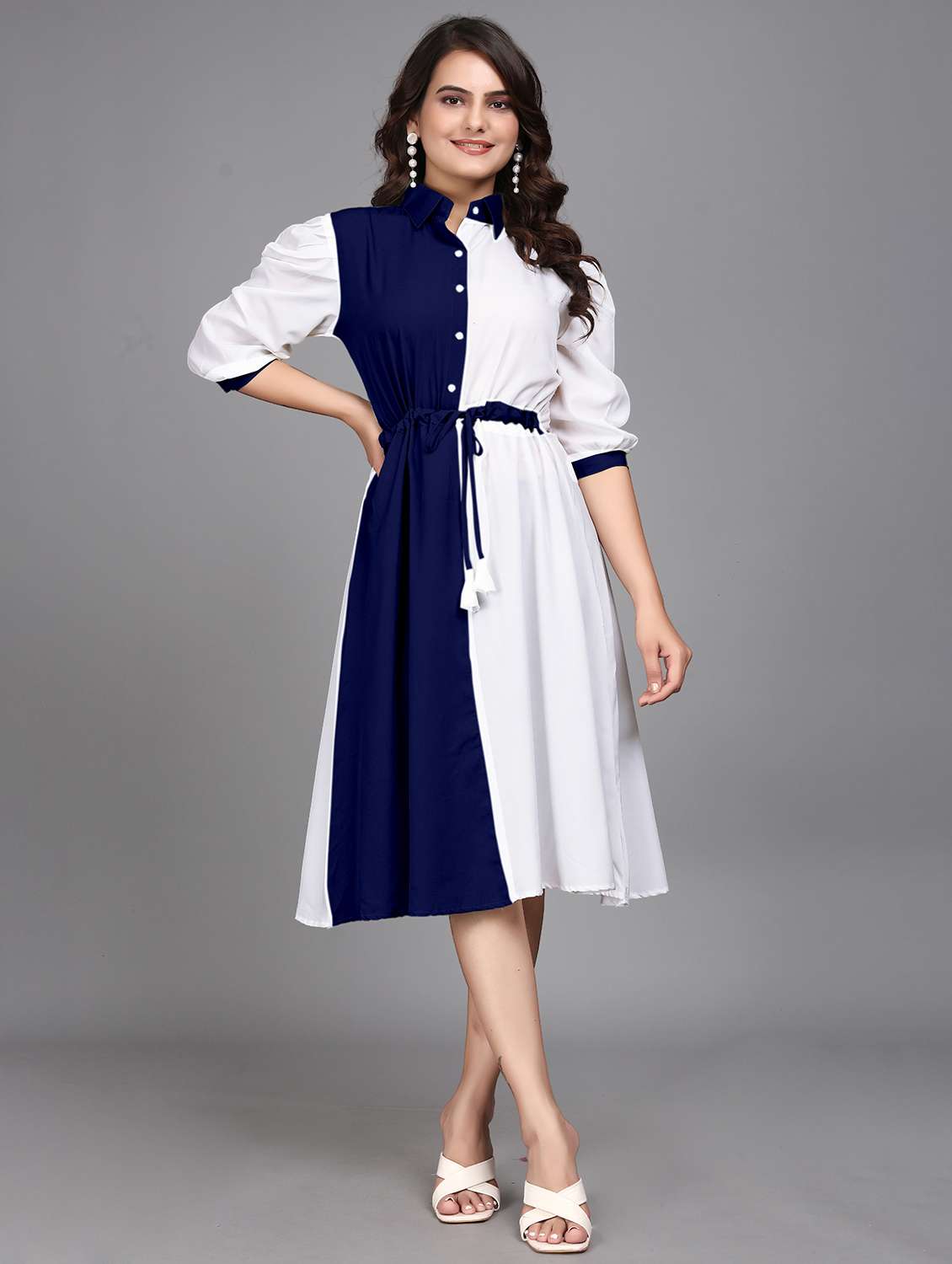women color block collared a-line dress - 21508674 - Zoom Image - 0