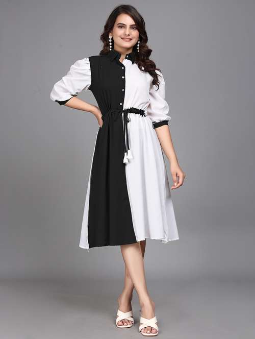 women colourblocked collared a-line dress - 21508679 -  Standard Image - 0