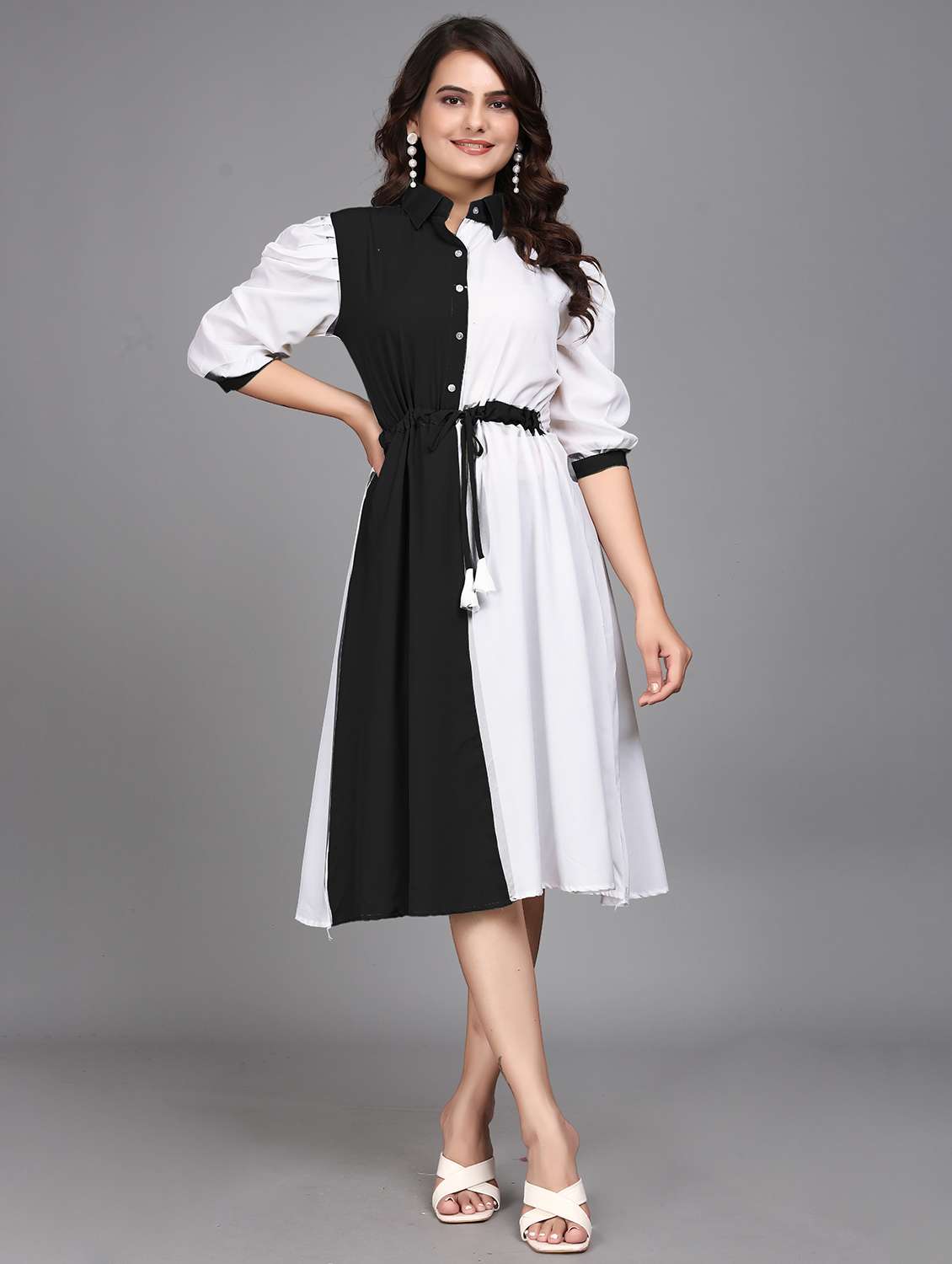 women colourblocked collared a-line dress - 21508679 -  Zoom Image - 0