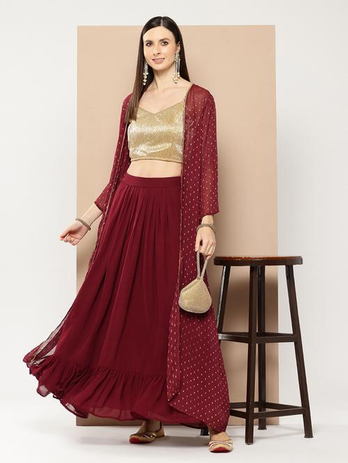 women maroon sleeveless fusion set - 21508849 -  Standard Image - 0