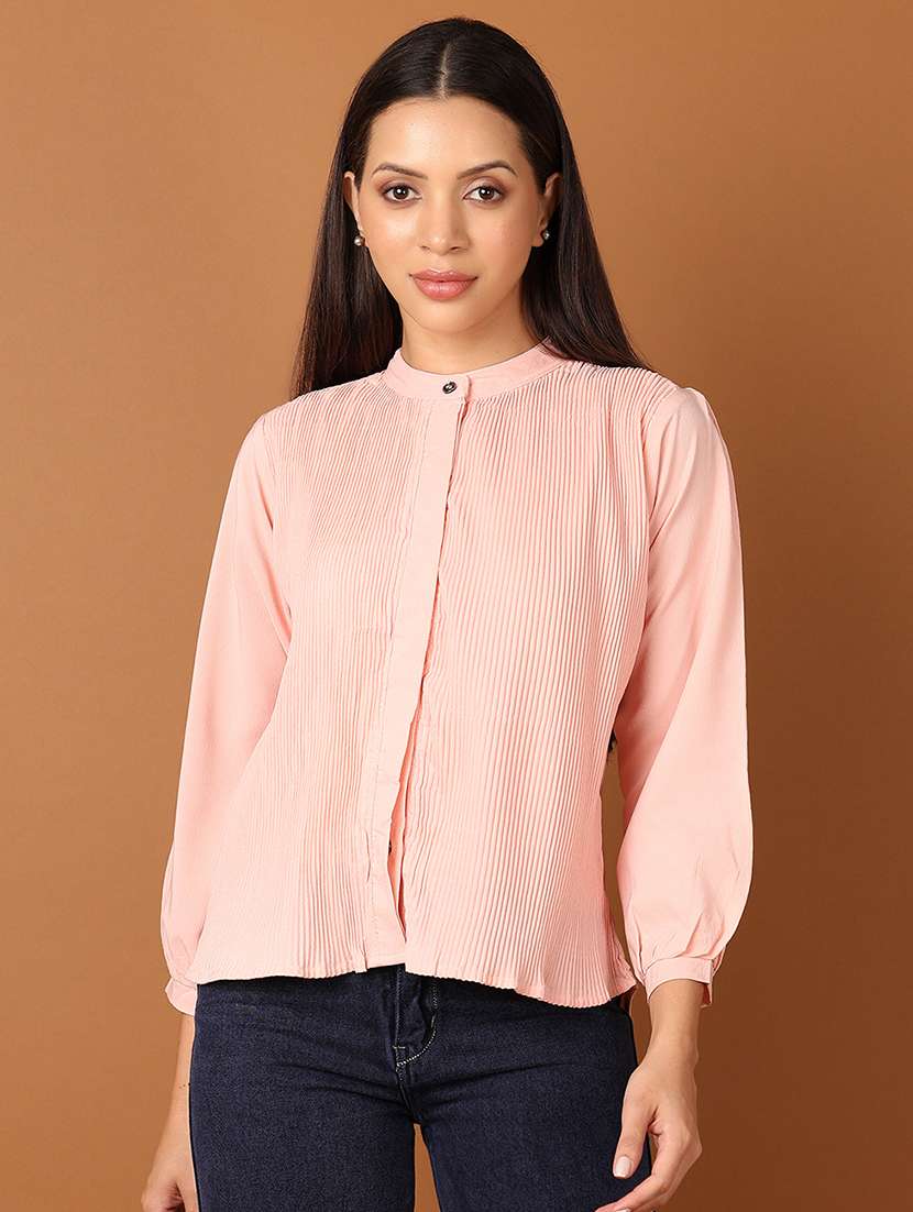 women peach solid mandarin neck top - 21508976 - Zoom Image - 0