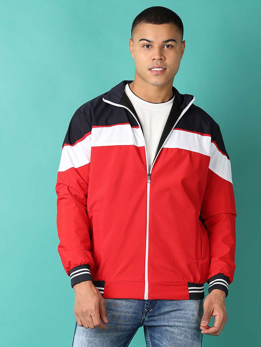 men long sleeves color block bomber jacket