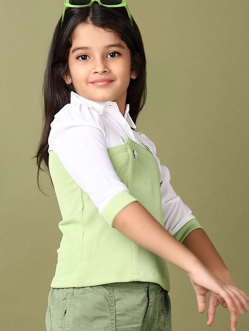 girls color block three quarter sleeve top - 21509004 -  Standard Image - 2