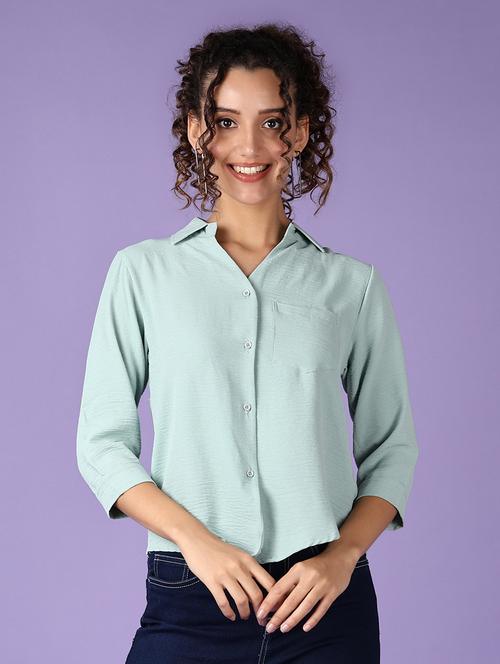 women sea green solid three quarter sleeve shirt - 21509099 -  Standard Image - 0