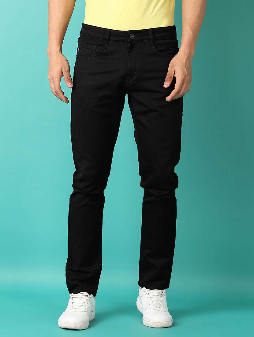 men mid rise plain jeans