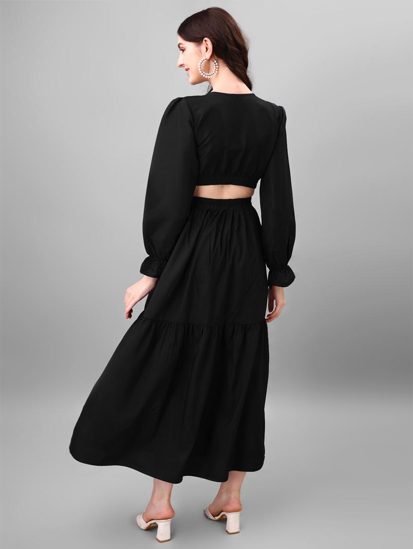 black solid fit & flare dress - 21509435 - Standard Image - 2