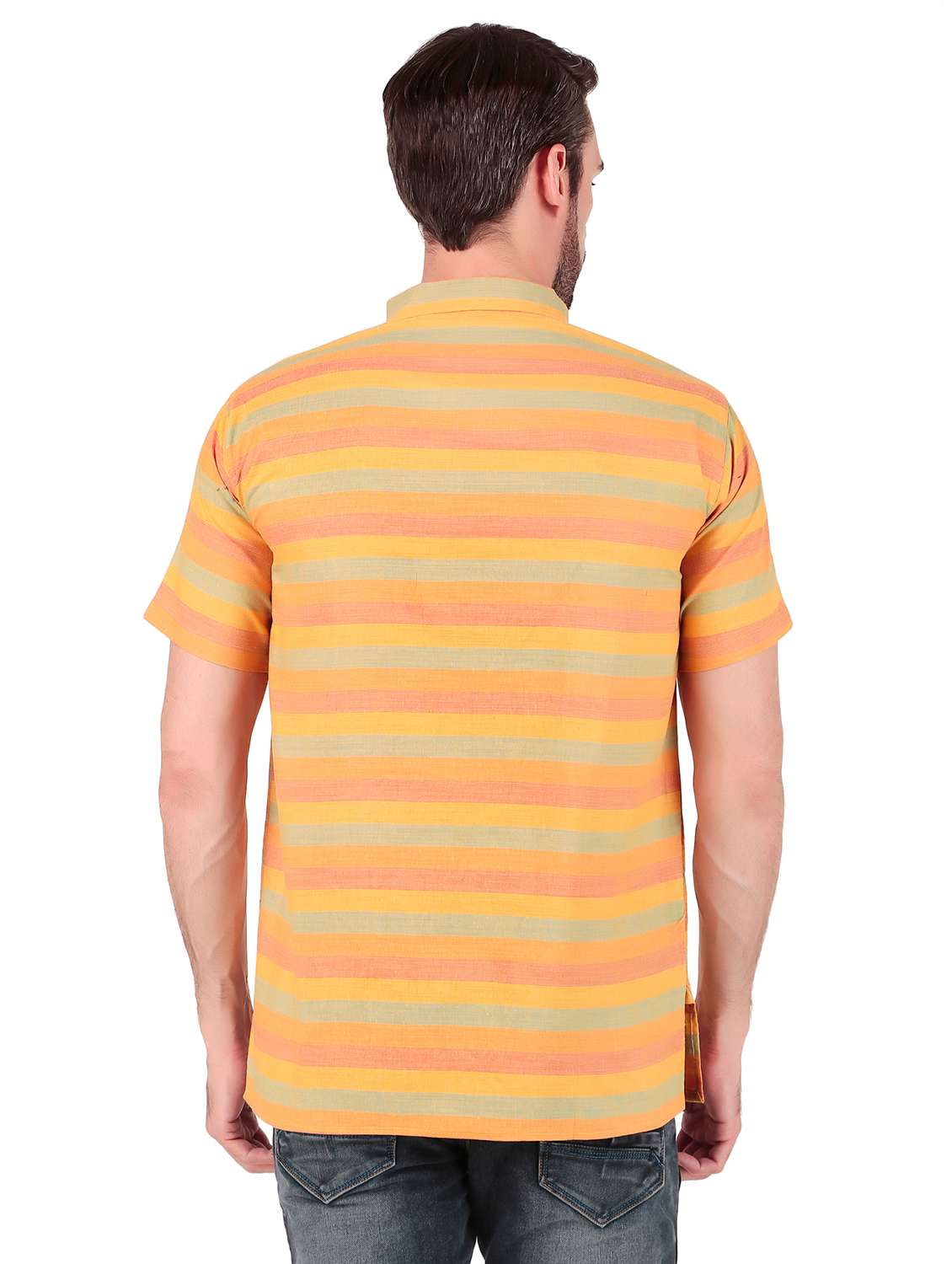 men striped short sleeves short kurta - 21509466 -  Standard Image - 2