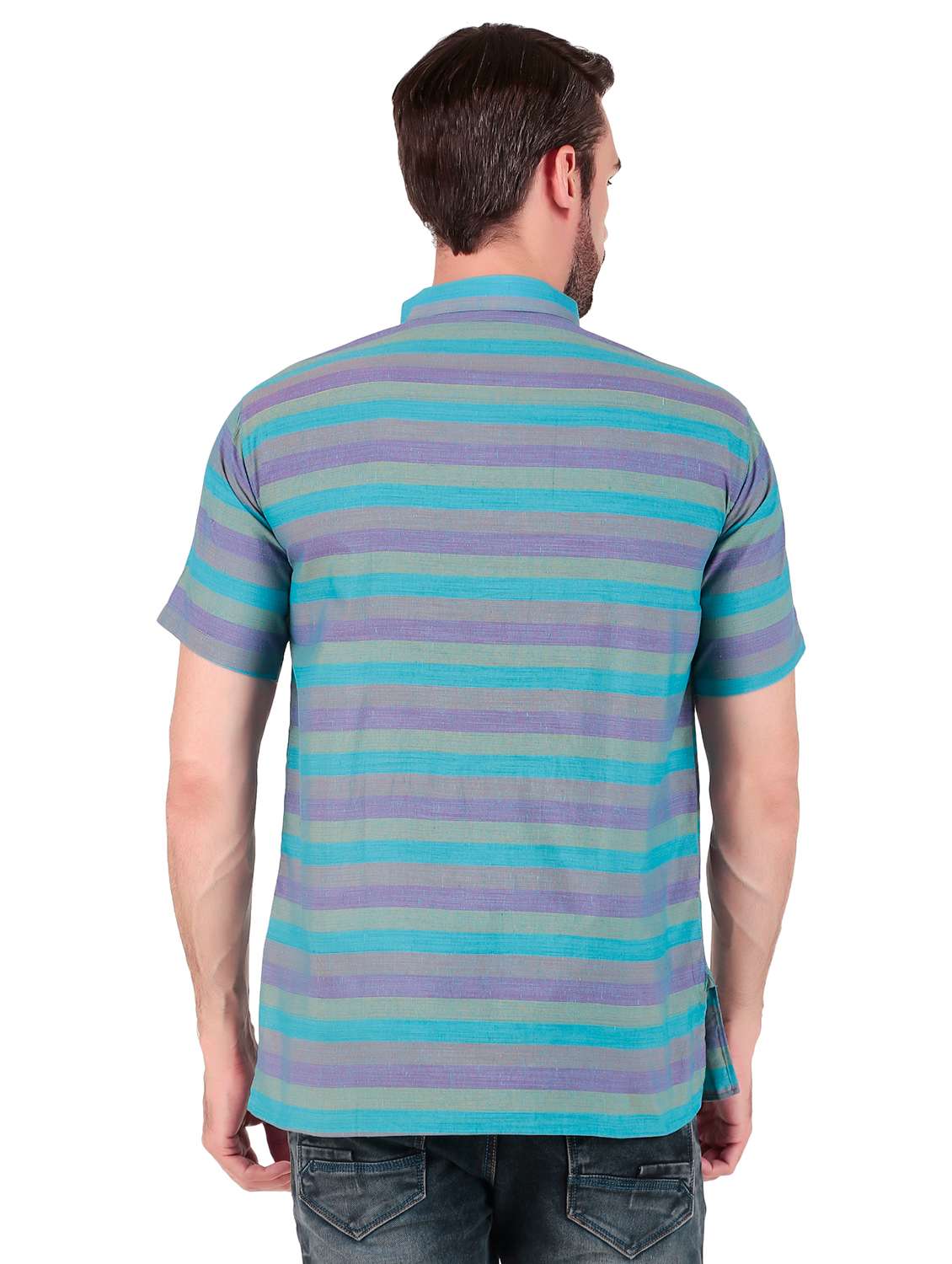 men striped short sleeves short kurta - 21509467 -  Standard Image - 2