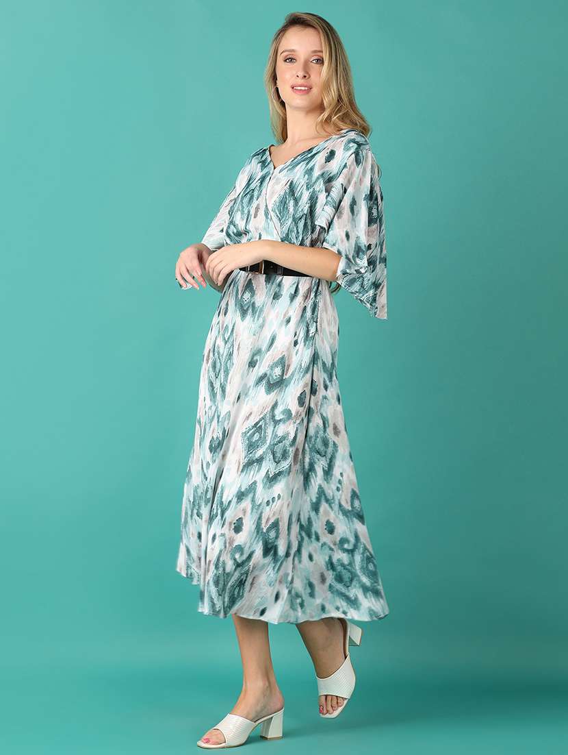 women printed v neck a-line dress - 21509503 -  Standard Image - 2