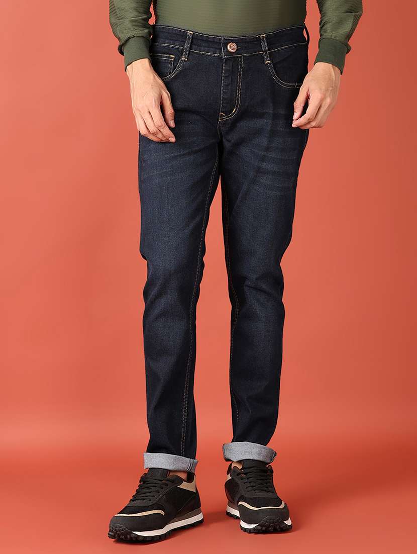 men solid mid rise slim fit jean