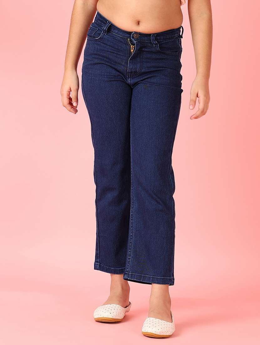 girls solid mid rise jeans
