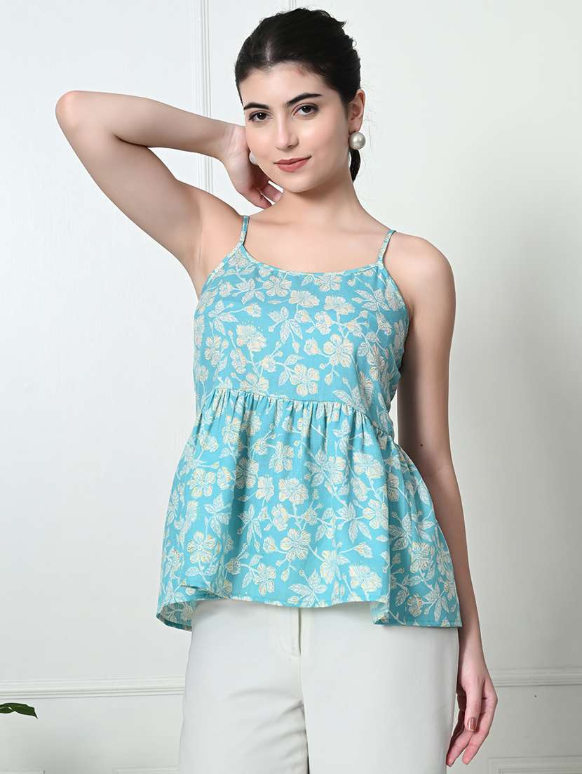 women light blue cotton peplum top