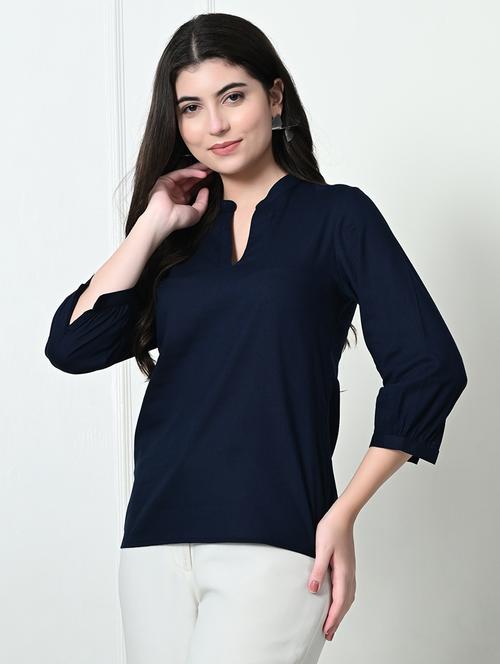women navy blue polyester regular top - 21509687 - Standard Image - 0