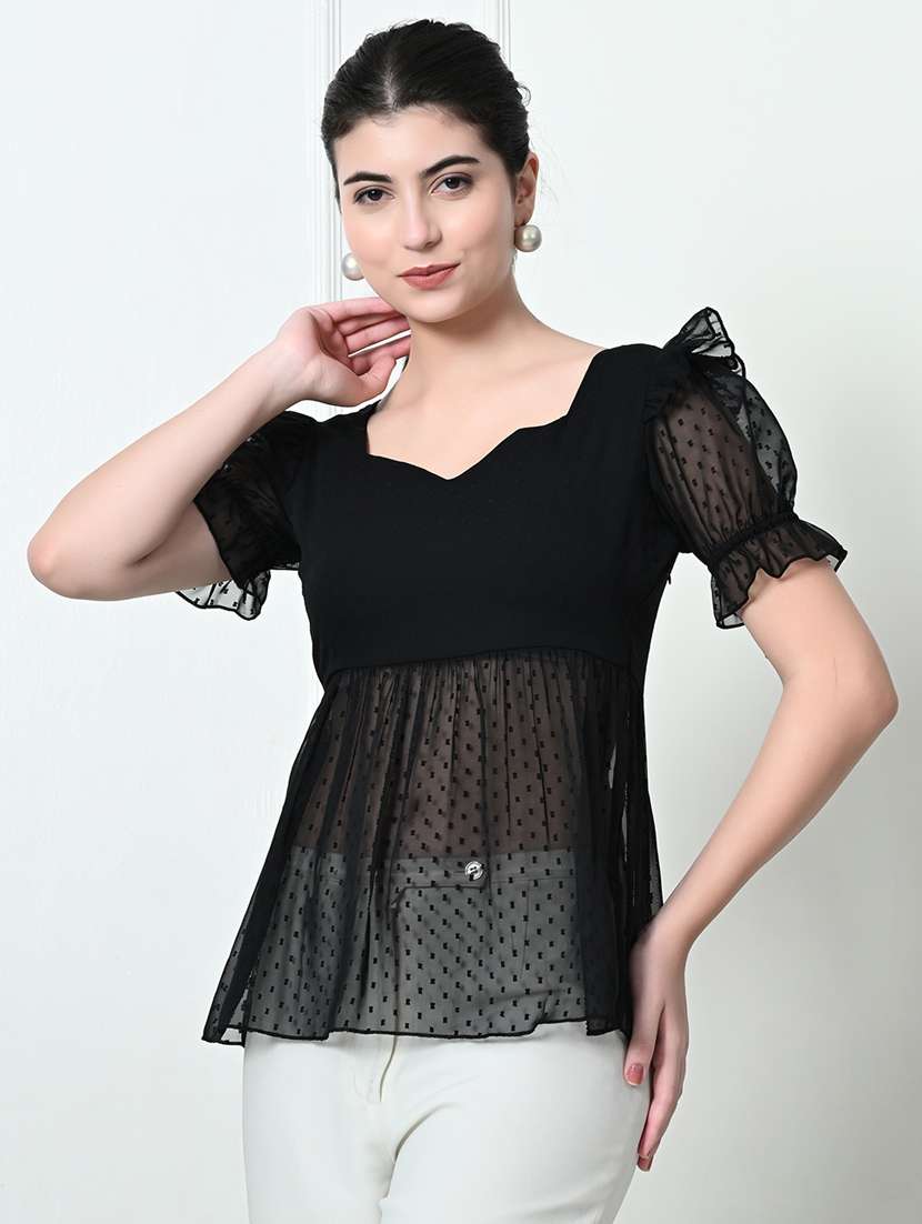 women black polyester peplum top