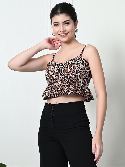 women brown polyester crop top - 21509704 - Standard Image - 0