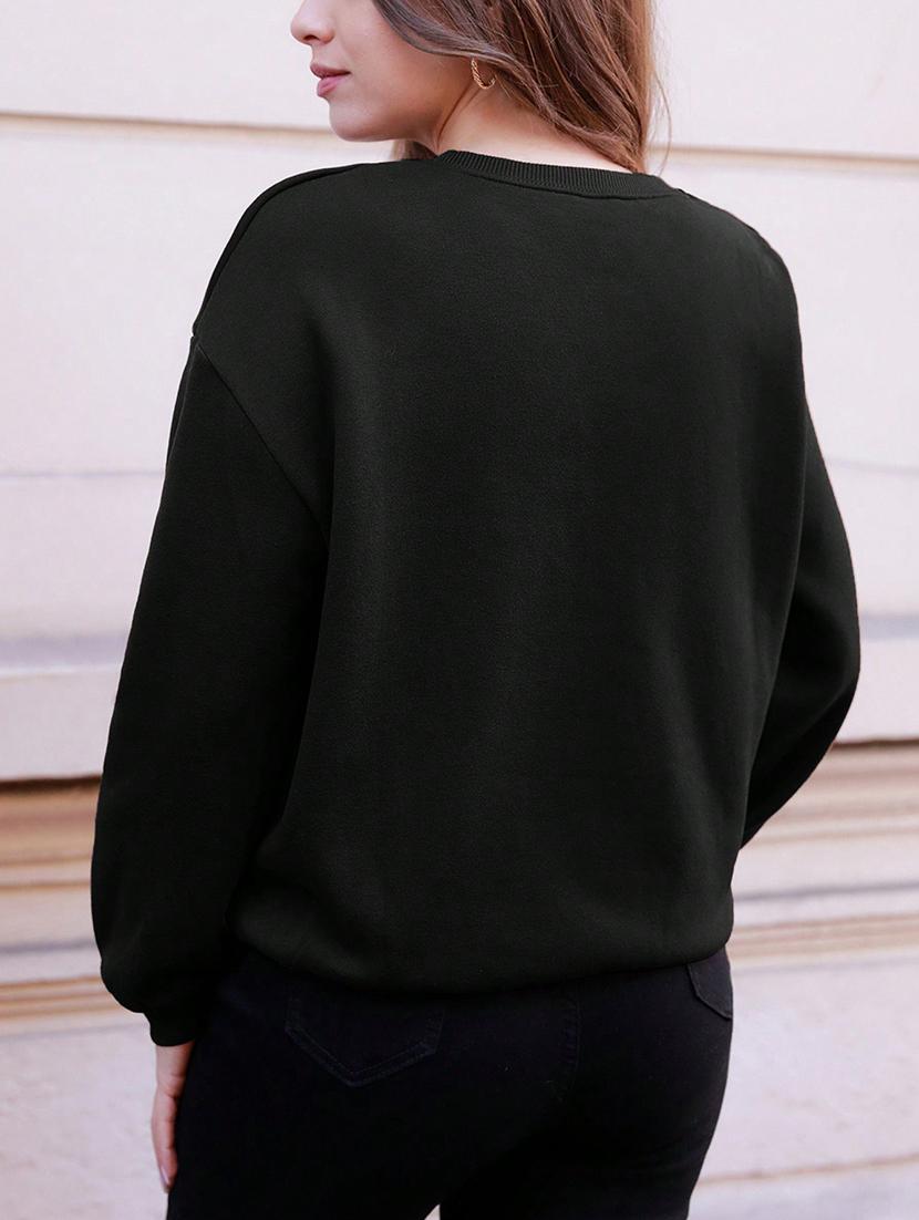 women black fleece plain sweatshirt - 21509907 - Standard Image - 2