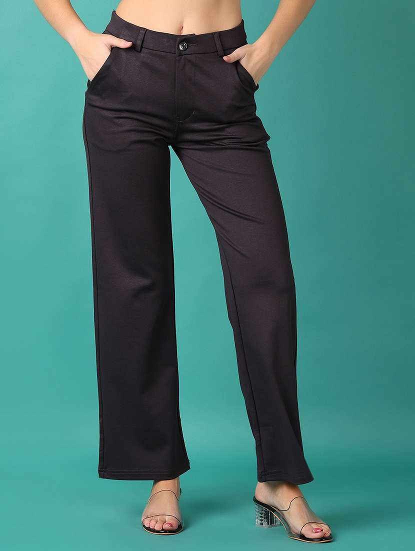 women solid mid rise tailored trouser