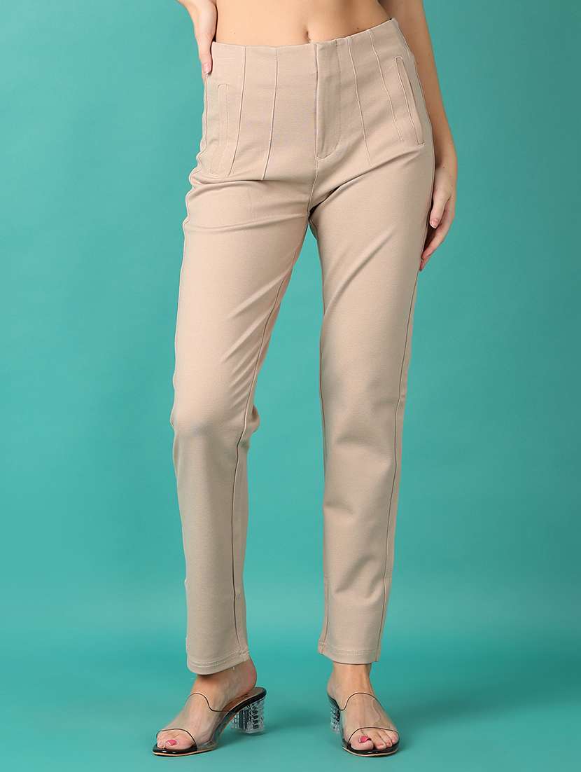 women solid mid rise trouser