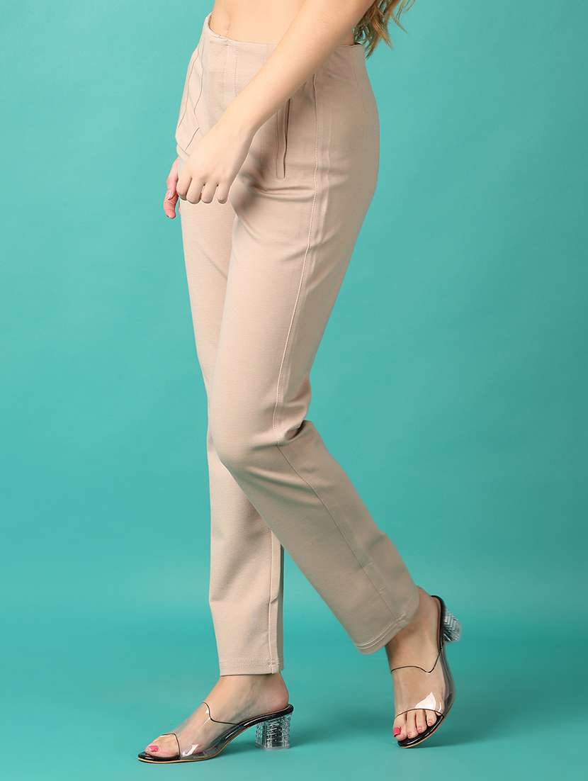 women solid mid rise trouser - 21510019 -  Standard Image - 2